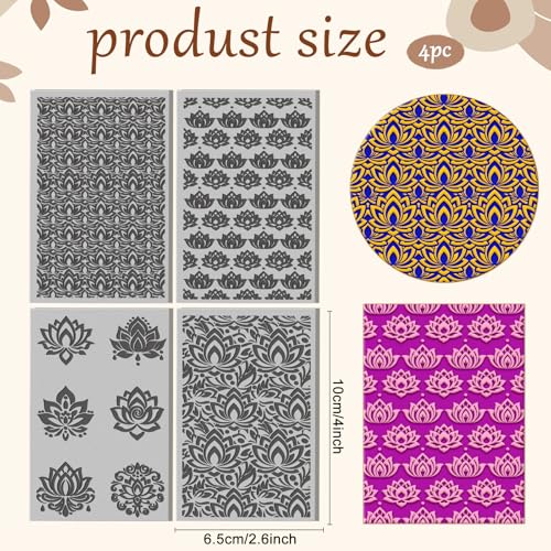 4 Sheets Retro Lotus Clay Texture Mat Mandala Pattern Polymer Clay Texture Sheets DIY Tools for Pottery Earring Jewelry Making Stamp Engraving Machines, 3.9x2.6inch - color: Retro Lotus