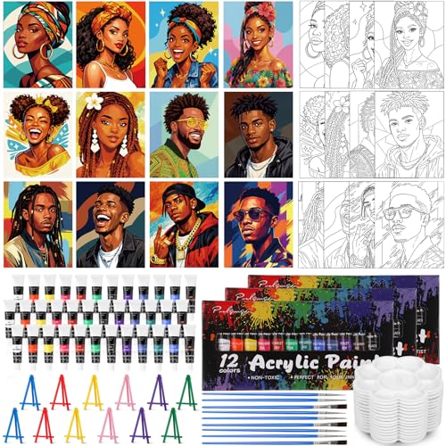 Sherr 108 Pcs 12 Set Couples Painting Kit Date Night 8''x10'' Sip and Paint Kit for Adults Pre Drawn Canvas to Paint DIY Pre Printed Canvas for Acrylic Painting Valentines Art Party Supplies - style: Couple