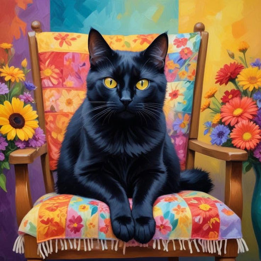 GEEHEIY Paint by Numbers Kit for Adults, Black Cat DIY Painting on Canvas, Floral Chair Paint by Number Kit with Acrylic Paint, Pet Animal Wall Art Home Decor Gift 16 x 16 Inch - color: TRTDNF1P401