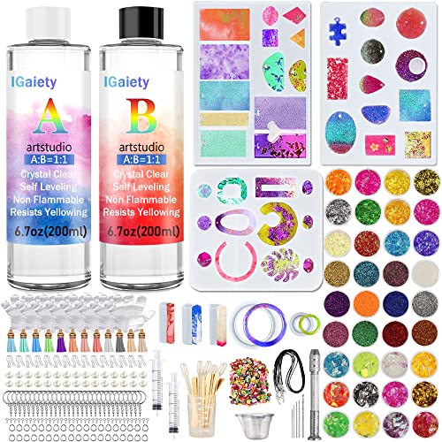 IGaiety Resin Kits for Jewelry Making Silicone Molds Starter Kit 278 Pcs Bundle with Epoxy Resin Silicone Mold Art for DIY Jewelry Earring Keychain Necklace Rings Making Adults Beginners - size: X-Jewelry Mold