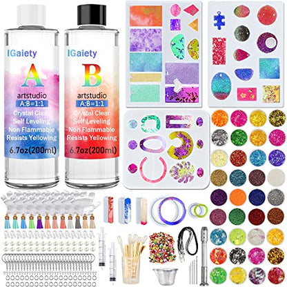 IGaiety Resin Kits for Jewelry Making Silicone Molds Starter Kit 278 Pcs Bundle with Epoxy Resin Silicone Mold Art for DIY Jewelry Earring Keychain Necklace Rings Making Adults Beginners - size: X-Jewelry Mold