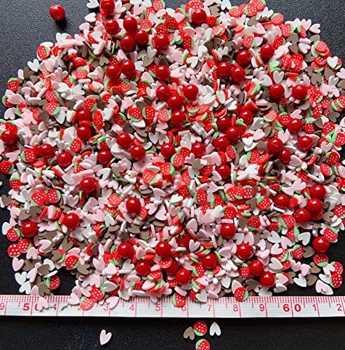 EHOPE Fake Sprinkles Resin Sprinkles Fake Candy Sprinkles Clay Sprinkles Polymer Sprinkles Polymer Clay Slices for Nail Art DIY Crafts Cake Phone Case(40G-Strawberry+Heart-25) - color: 25-Strawberry + Heart