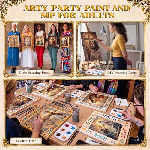 8 Sets 8" x 10" Jesus Pre Drawn Canvas to Paint for Sip and Paint Party Jesus Predrawn Coloring Set Pre Sketched Canvas Boards with Paints and Brushes for Adult - style: Jesus