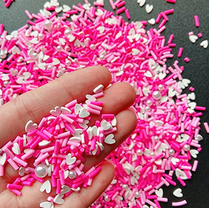EHOPE Fake Sprinkles Resin Sprinkles Fake Candy Sprinkles Clay Sprinkles Polymer Sprinkles Polymer Clay Slices for Nail Art DIY Crafts Cake Phone Case(40G-Pink Heart-46) - color: 46-Pink Heart