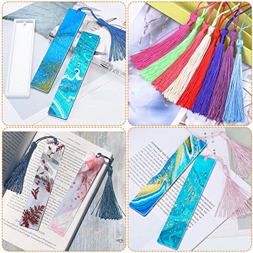 Caffox Bookmark Mold Kit with 100pcs Tassels and 10pcs Silicone Molds for Epoxy Resin Casting
