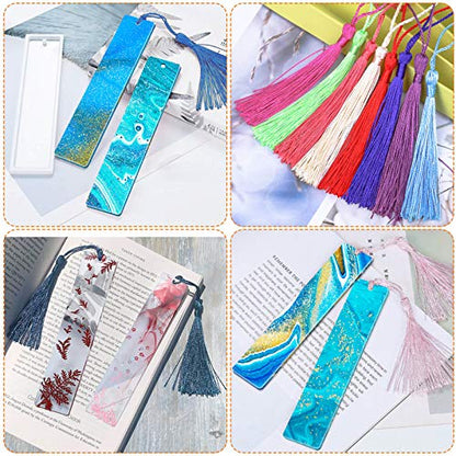 Caffox Bookmark Mold Kit with 100pcs Tassels and 10pcs Silicone Molds for Epoxy Resin Casting