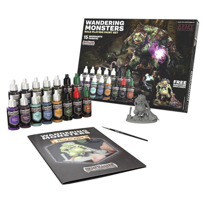 The Army Painter, GameMaster: Wandering Monsters Role-playing Paint Set, 15x18 ml Fanatic Acrylic Paints, incl. Metallics, Wash, Primer, 1 Brush & 1 Free Miniature - For Warhammer & Dnd - color: Wandering Monsters Paint Set