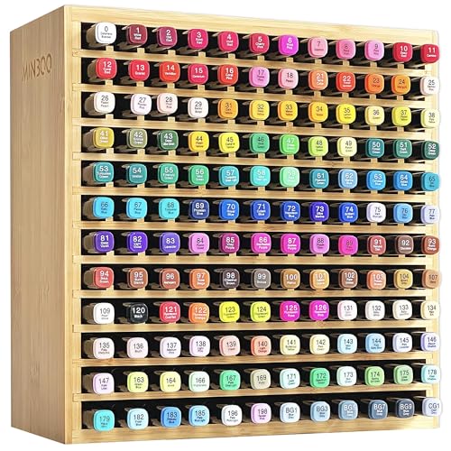 MinBoo Marker Organizer for 144 Markers, Bamboo Art Supply Storage Organizer Rack, Art Markers Pens Colored Pencils Paint Brushes Stationary Organizer Holder for Home Classroom Office Desk Decor - color: Bamboo, size: Rack for 144 Markers