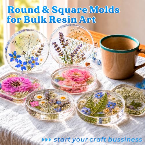 LET'S RESIN 2Pack Deeper Resin Coaster Molds, 4 Inches Large 12 Cavity Silicone Molds for Resin and Flower Preservation, Square/Round Epoxy Coaster Molds for Cups Mats, DIY Craft - size: Square&Round
