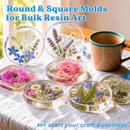 LET'S RESIN 2Pack Deeper Resin Coaster Molds, 4 Inches Large 12 Cavity Silicone Molds for Resin and Flower Preservation, Square/Round Epoxy Coaster Molds for Cups Mats, DIY Craft - size: Square&Round