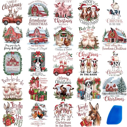 ZMRU 24 Sheets Vintage Christmas Rub On Transfers for Crafts, Rub On Transfers Christmas for Wood，Furniture Decals, Glass, Porcelain, Leather, Canvas, Fabric Projects,3 * 3inch - style: Country Christmas