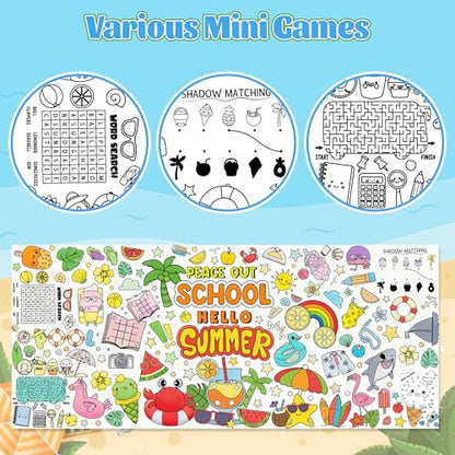 Jumbo End of School Year Coloring Activity Poster - Summer Fun Games DIY Drawing Color-in Paper 55.1 x 23.6 Inch Blank Doodle Art Banner, Home School Educational Event Party Supplies - style: End of School Year (including mini-games)