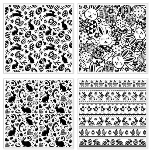 CHGCRAFT 4 Pcs Easter Polymer Clay Texture Sheets Easter Eggs Silicone Texture Stamp Bunnies Clay Texture Mat Chickens Crosses Modeling Pattern Pad for Jewelry and Clay Earrings Tools, 5.5x5.5 inch - style: Easter Eggs