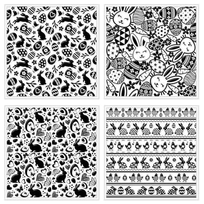 CHGCRAFT 4 Pcs Easter Polymer Clay Texture Sheets Easter Eggs Silicone Texture Stamp Bunnies Clay Texture Mat Chickens Crosses Modeling Pattern Pad for Jewelry and Clay Earrings Tools, 5.5x5.5 inch - style: Easter Eggs