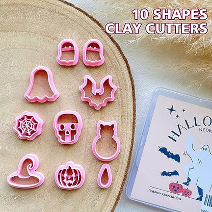 KEOKER Halloween Clay Cutters, Clay cutters for Halloween Earrings Making, 10 Shapes Halloween Clay Earrings Cutters, Halloween Polymer Clay Cutters (Earrings Clay Cutters 1) - color: Earrings Clay Cutters 1