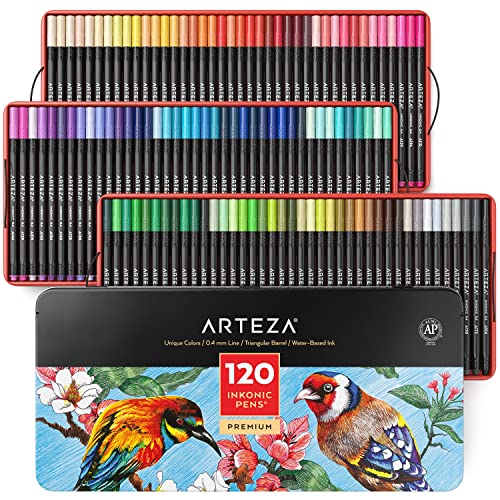 ARTEZA Inkonic Fineliner Pens, Set of 120, 0.4 mm Fine Tip Markers for Drawing, Journaling, Coloring & Note Taking - size: 1 Count (Pack of 120)