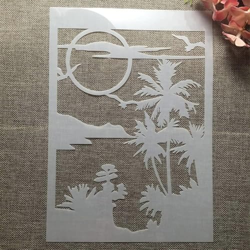 TIAMECH A4 Reusable Moon Tree Stencil for Painting | Night Scene Birds Layering Template, DIY Wall Art, Wood Furniture, Scrapbook & Crafts (8.3x11.7inch) - style: Moon Tree