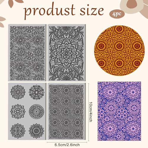 4 Sheets Mandala Flowers Clay Texture Mat Art Tribal Texture Polymer Clay Texture Sheets DIY Tools for Pottery Earring Jewelry Making Stamp Engraving Machines, 3.9x2.6inch - color: Tribal Texture