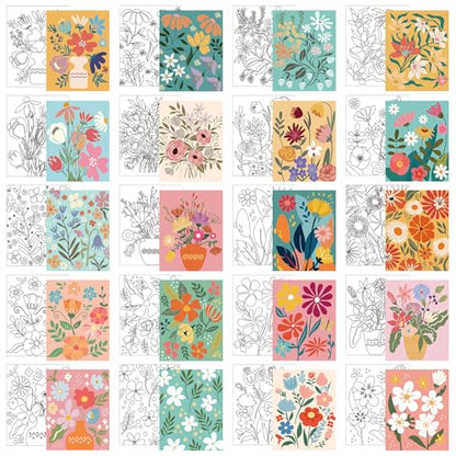 Sherr 20 Pcs Stretched Pre Drawn Canvas Afro Queen Black Art for Painting for Adults Outline Pre Drawn Stretched Cotton Canvas to Paint Party Set, 8 x 10''(Floral) - style: Floral