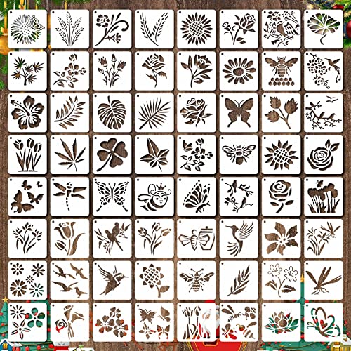 64 Pieces Stencils for Painting, Small Reusable Flower Plant Stencil, Art Craft Template for Painting on Wood, Wall, Fabric, Rock, Chalkboard, Sign, DIY Art Scrapbook Projects(Plants) - style: Plants