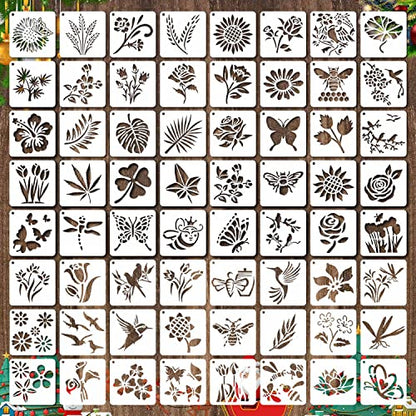 64 Pieces Stencils for Painting, Small Reusable Flower Plant Stencil, Art Craft Template for Painting on Wood, Wall, Fabric, Rock, Chalkboard, Sign, DIY Art Scrapbook Projects(Plants) - style: Plants