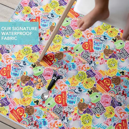 Bumkins Disney Baby Splat Mat for Under High Chair, Babies Toddlers Eating Mess Mat, Waterproof Reusable Cloth for Arts and Crafts, Play Mat for Kids, Fabric 42inx42in, 100 Years of Fun - color: D1 100 Happy Faces