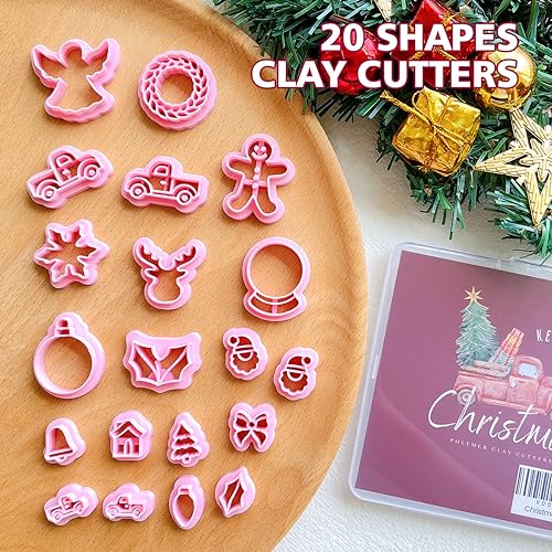 KEOKER Christmas Clay Cutters, Christmas Polymer Clay Cutters for Earrings Making, 20 Clay Cutters Shapes - color: ALL