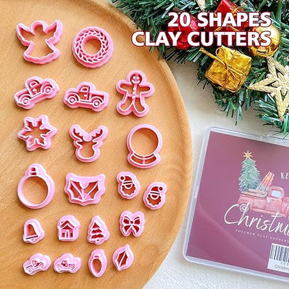 KEOKER Christmas Clay Cutters, Christmas Polymer Clay Cutters for Earrings Making, 20 Clay Cutters Shapes - color: ALL
