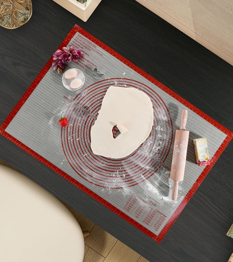 Non-slip Silicone Pastry Mat Extra Large with Measurements 36''By 24'' for Baking Mat, Counter/Dough Rolling/Oven Liner/Fondant/Pie Crust（Red） - size: 36"L x 24"W