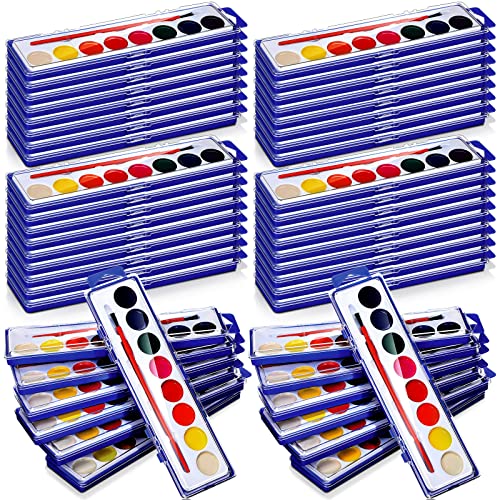 Zhehao 48 Pieces Watercolor Paint Sets for Valentine Gifts 8 Washable Water Color Paints Washable Bulk with Paintbrushes for Valentine School Classroom Birthday Gift Art Party Favors