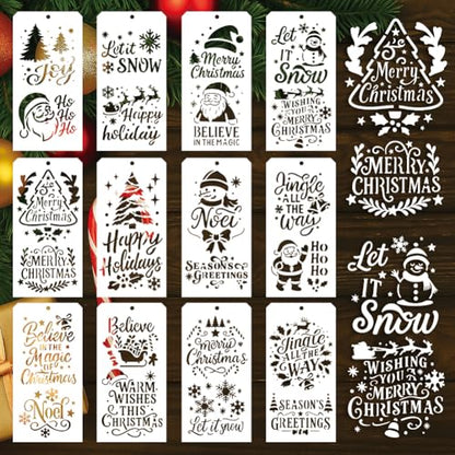 12 Pcs Christmas Stencils for Painting, 23 Styles Merry Christmas Theme Painting Stencils Reusable Plastic Drawing Templates for Scrapbooking DIY Art Craft - style: Christmas