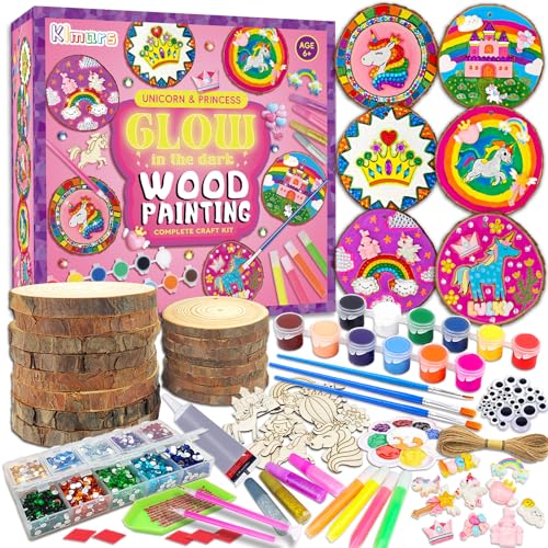klmars Unicorn Themed Wooden Painting Kit-Glow in The Dark-Arts & Crafts Gifts for Kids Girls Ages 5-12-Wood Slice Craft Activities Kits -Unicorn Art Toys for Kids Christmas Gifts - color: Unicorn