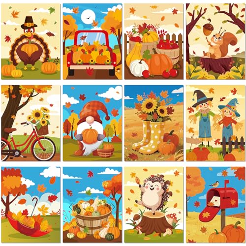 Sherr 12 Pcs Pre Drawn Canvas Pre Printed Canvas for Adults Sip and Paint Party Canvases Painting Kit for Summer Easter Mother's Day Party Favor(Autumn Harvest,8 x 10 Inch) - size: 8 x 10 Inch, style: Autumn Harvest