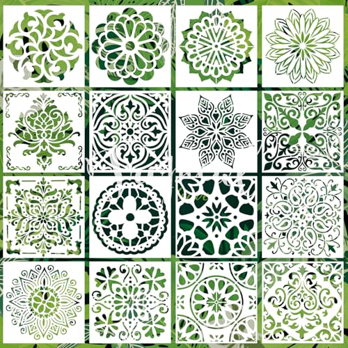 16 PCS Reusable Stencils, Mandala Stencils Mandala Dot Painting Templates Stencil for Painting DIY Art Scrapbook Fabric Furniture on Wood Floor Wall Tile, 6 x 6 Inch - color: L