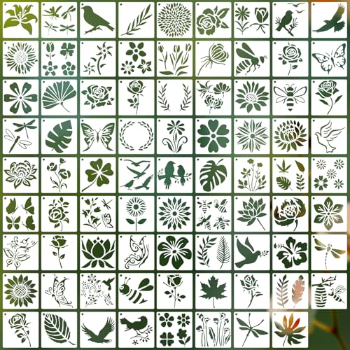 80 Pcs 3 Inch Stencils for Painting on Wood, Butterfly & Flower Stencils for Crafts Reusable Drawing Stencil for Kids Classroom Projects, Fabric Art, Wood Signs, Wall Murals, Engraving