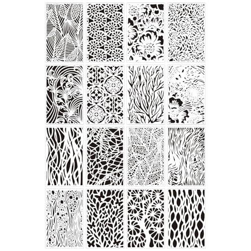 16 Pieces Stencils for Painting, Abstract Texture Mixed Media Art Supplies Crafts Reusable Layering Stencil Brick Pattern Templates for Drawing Card Making Canvas Furniture Paper (Type-A) - style: TYPE-A
