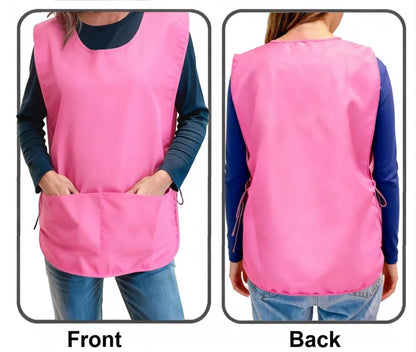 Large Smock Cobbler Apron for Men & Women, Adjustable Side Ties & 2 Pockets - color: Pink
