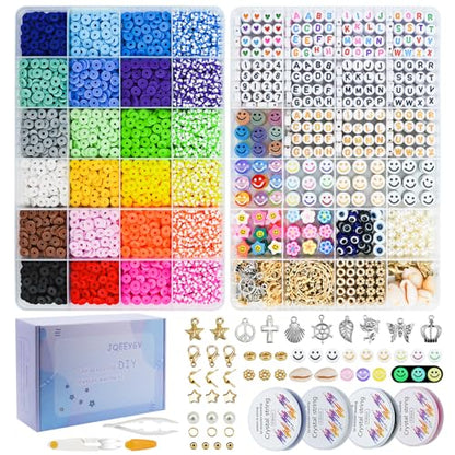 JQEEYGV Friendship Bracelet Kit, 2 Boxs 7300Pcs Clay Beads for Bracelet Making Kit with Number Letter Beads DIY Jewelry Charms Making Crafts Gifts for Girls Ages 6-12 - color: 7300Pcs 24Colors