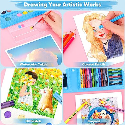 iBayam Coloring Set for Adult, Cute Preppy Stuff, 149-Pack Sketching Drawing Supplies Kits Painting Kits Art Set, Drawing Pad, Coloring Book, Crayons, Pastels, Pencils, Pens - color: Blue