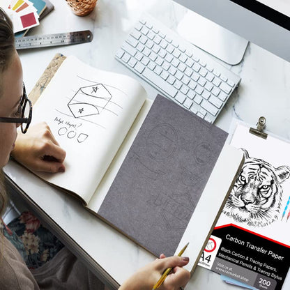 200 Sheets Black Carbon Paper for Tracing On Fabric | Carbon Paper for Tracing on Wood & Canvas, Tracing Paper for Drawing Sewing Patterns, 5 Stylus, A4 Size (9 X 13) Graphite Transfer Paper