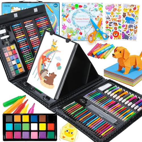 Art Supplies,297 Pack Art Set Drawing Kit for Girls Boys Artist, Deluxe Gift Art Box with Trifold Easel,Includes Oil Pastels, Colored Pencils, Coloring Book, Scissors, Apron,Origami Paper 40 Sheets - color: Black