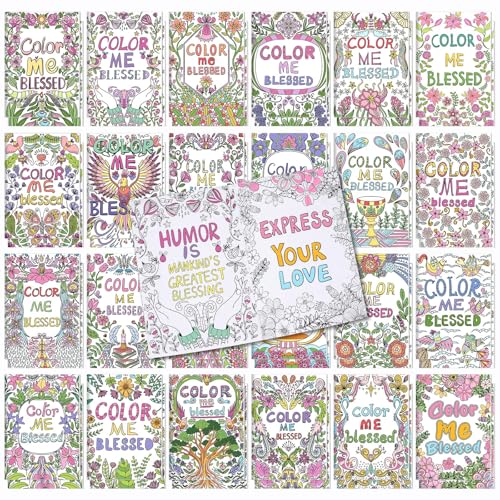 Liliful 24 Pcs Blessed Theme Coloring Book Bulk for Adult DIY Flower Stress Relief Color Drawing Book with Patterns for Adults, Party Favors, Goodie Bag Filler and Holiday Gifts - style: Blessed