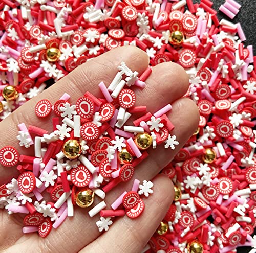 EHOPE Fake Sprinkles Resin Sprinkles Fake Candy Sprinkles Clay Sprinkles Polymer Sprinkles Polymer Clay Slices for Nail Art DIY Crafts Cake Phone Case(40G-Red Heart+Snowflake-32) - color: 32-Red Heart+Snowflake