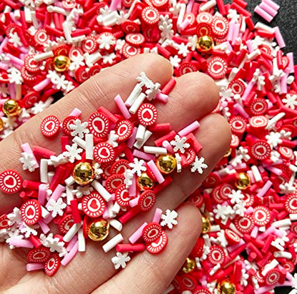 EHOPE Fake Sprinkles Resin Sprinkles Fake Candy Sprinkles Clay Sprinkles Polymer Sprinkles Polymer Clay Slices for Nail Art DIY Crafts Cake Phone Case(40G-Red Heart+Snowflake-32) - color: 32-Red Heart+Snowflake
