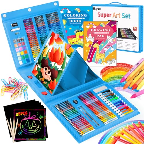 iBayam Art Case Coloring Set - (251ct), Art Kit for Him & Her, Art Supplies Set, Gifts with Trifold Easel, Scratch Paper, Sketching/Coloring Book, Crayons Pencils - color: Blue