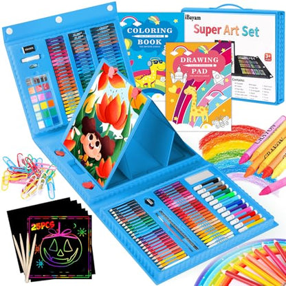iBayam Art Case Coloring Set - (251ct), Art Kit for Him & Her, Art Supplies Set, Gifts with Trifold Easel, Scratch Paper, Sketching/Coloring Book, Crayons Pencils - color: Blue