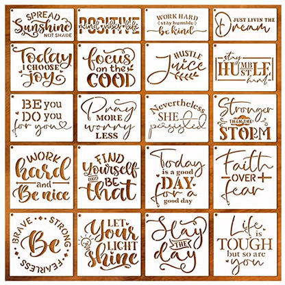 Word Stencils for Painting On Wood Sign Canvas Fabric, Reusable Welcome Farmhouse Burning Inspirational Art Craft Paint Stencil for Shirt Family Furniture Wall Card Making (20 Word 4in)