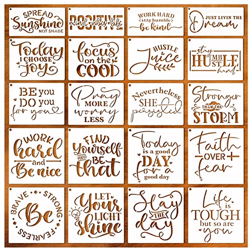 Word Stencils for Painting On Wood Sign Canvas Fabric, Reusable Welcome Farmhouse Burning Inspirational Art Craft Paint Stencil for Shirt Family Furniture Wall Card Making (20 Word 4in)
