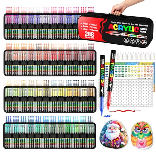 288 Colors Acrylic Paint Markers, Soft Brush Tip Acrylic Markers Set, Paint Pens for Wood, Fabric, Canvas, Glass, Stone, Canvas, Rock Painting and DIY Crafts Art Supplies - color: 288 Colors
