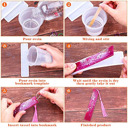 Caffox Bookmark Mold Kit with 100pcs Tassels and 10pcs Silicone Molds for Epoxy Resin Casting